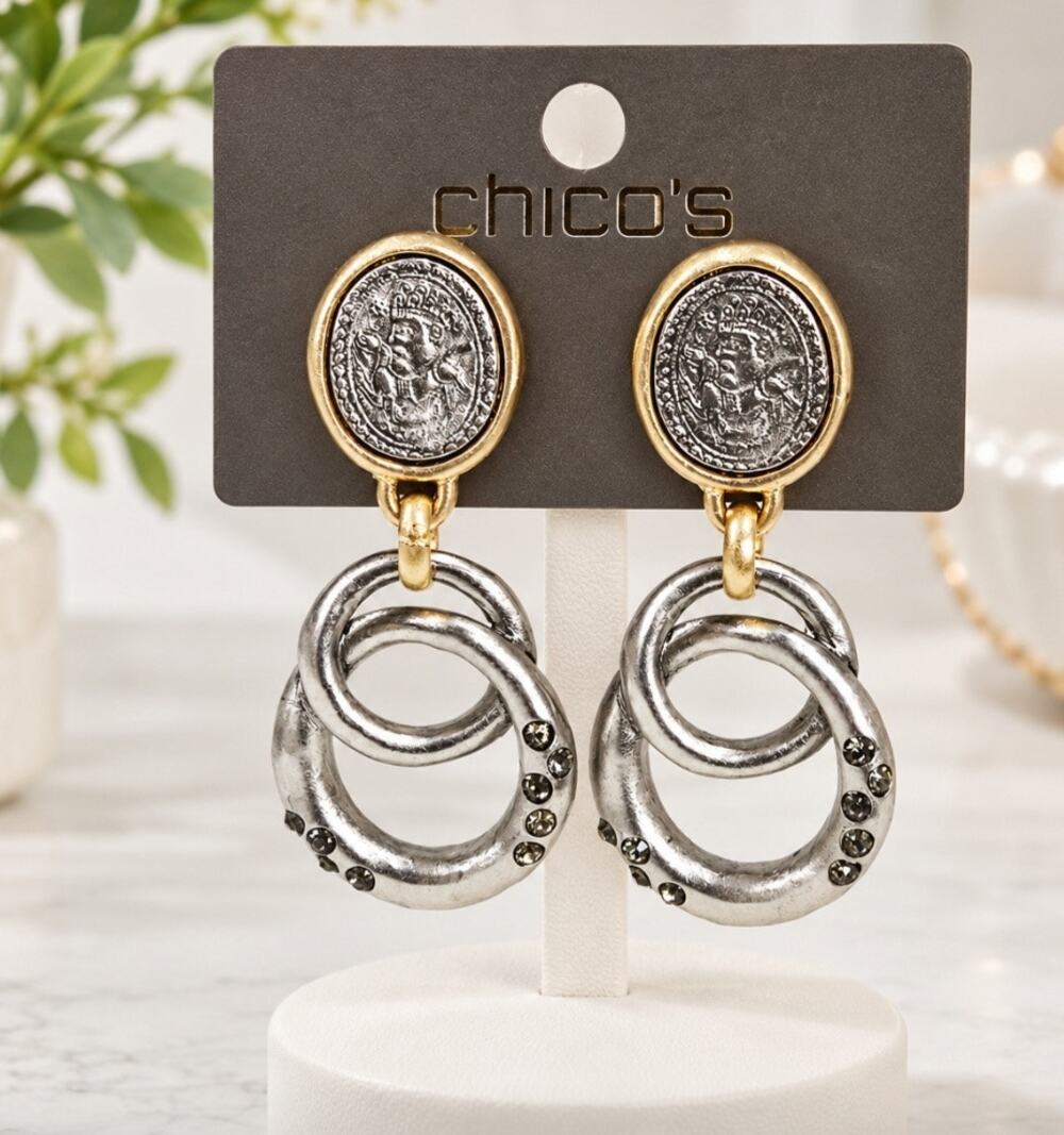 Chicos Two Tone Silver Earrings New